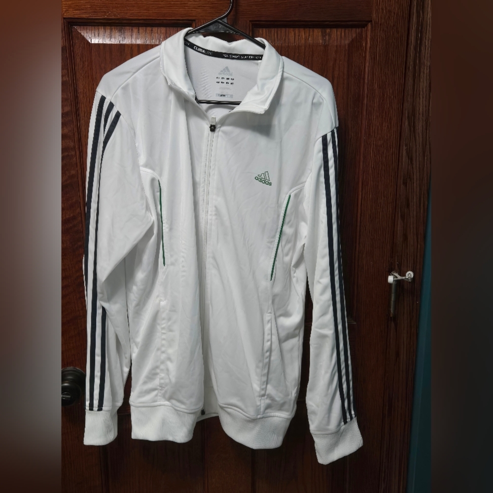 Adidas Men's White Windbreaker with Black Stripes